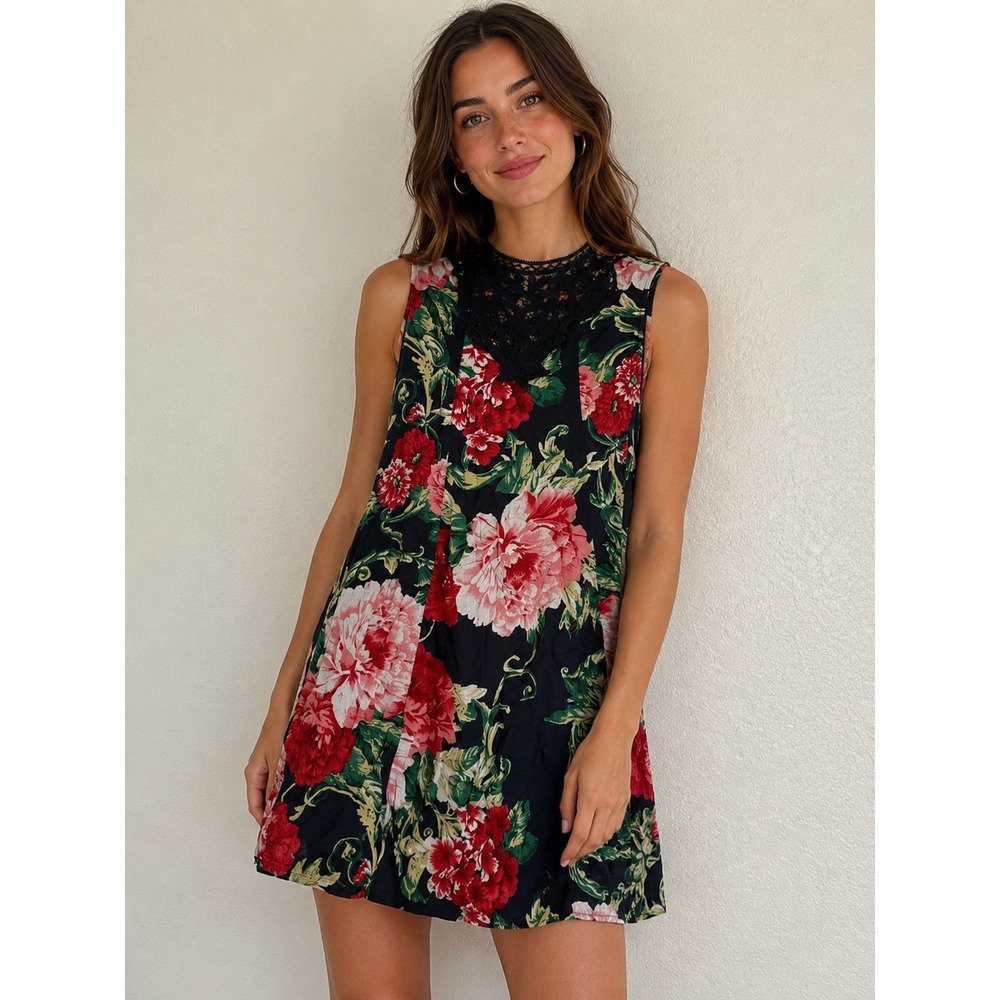 Umgee High Neck Floral Lace Dress Wedding Guest Garden Party Coquette Girly Chic